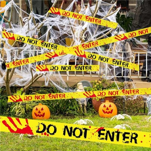 164 Ft Long Halloween Do Not Enter Caution Tape Roll - 3-Inch Wide - Picture 6 of 7